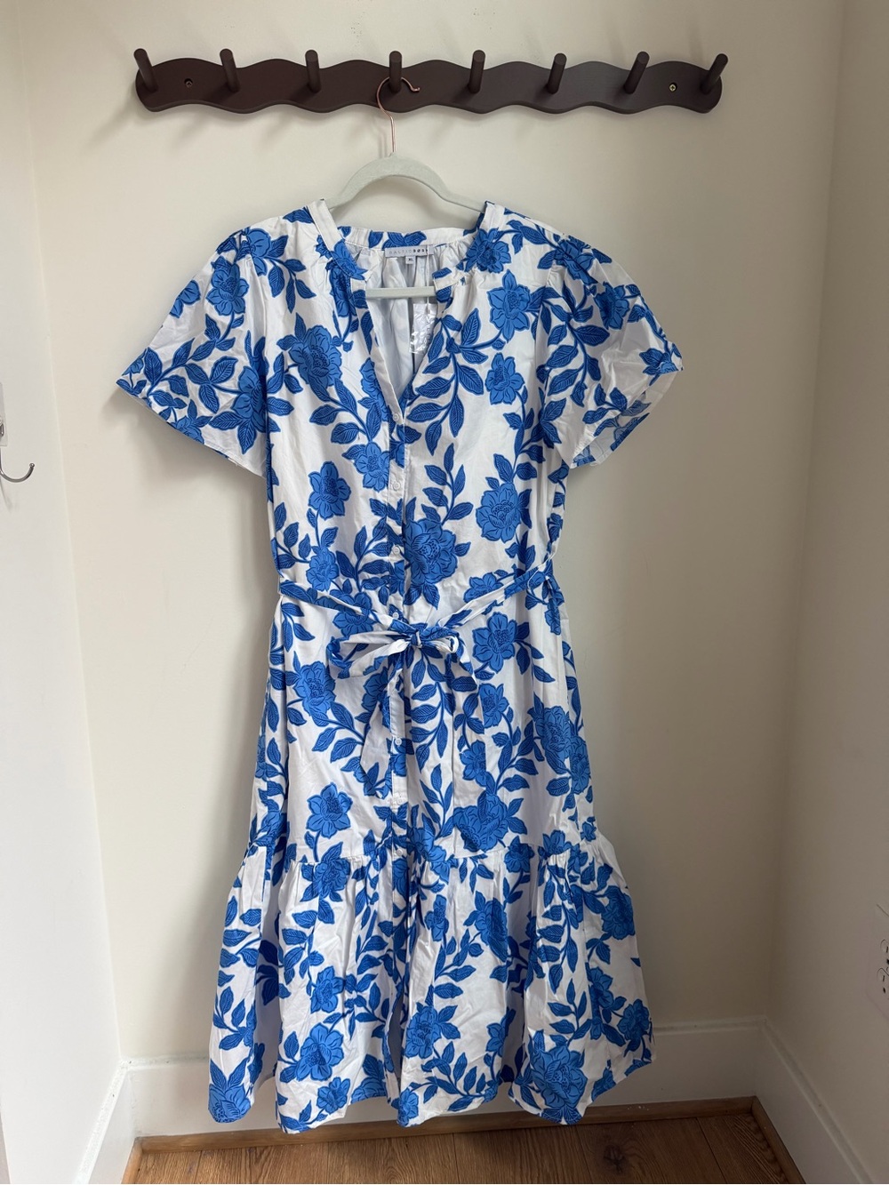 Baltic Born Lydie Button Midi Dress White + Blue Size XL